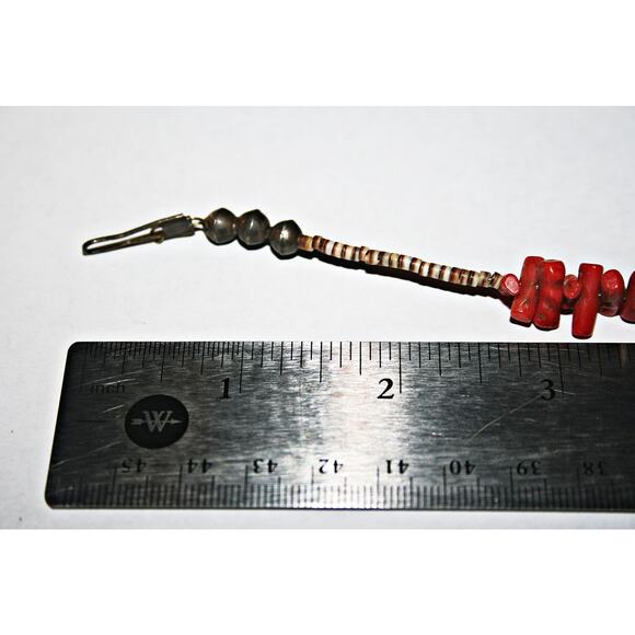 Vintage Native American Red Coral and Sterling Silver Hogan Bead Necklace - Picture 4 of 9